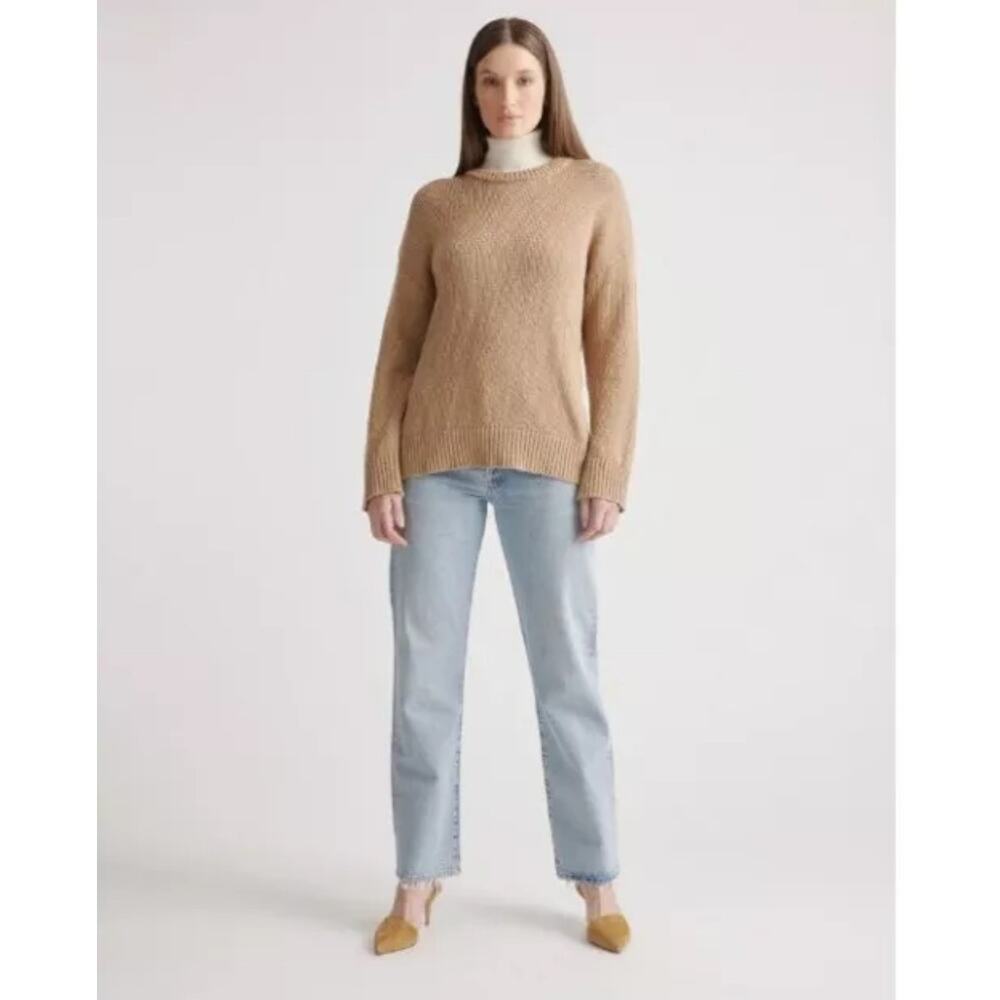 QUINCE Sweater Womens Large Top Organic Cotton Linen Oversized Camel Brown